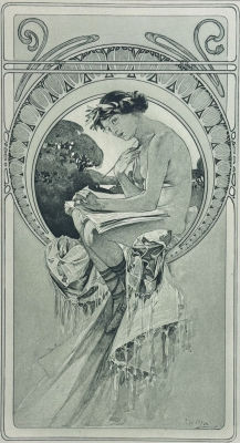 Lot Mucha Folio Illustration Of Nude Woman Drawing Or Writing Trillium Rare Prints
