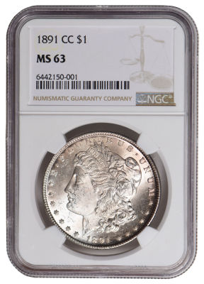 1891-CC $1 Morgan Silver Dollar NGC MS63. One 1891-CC $1 Morgan Silver Dollar NGC MS63.