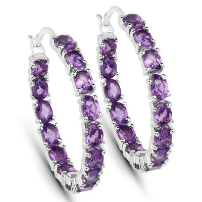 Plated Rhodium 4.80ctw Amethyst Earrings. 4.80 Carat Genuine Amethyst.925 Sterling Silver 
