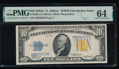 1934A $10 N Africa Silver Certificate PMG 64. One 1934A $10 N Africa Silver Certificate PMG 64.