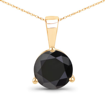 14KT Yellow Gold 2.45ctw Black Diamond Pendant. Black Diamond Round/7.80-8.40mm - 1/2.45 ctw 