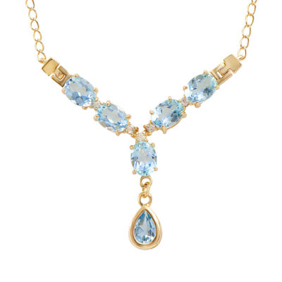 Plated 18KT Yellow Gold 8.00ctw Blue and White Topaz Pendant with Chain. One Plated 18KT Yellow 