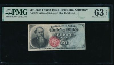 50 Cent Fourth Issue Fractional PMG 63EPQ. One 50 Cent Fourth Issue Fractional PMG 63EPQ.