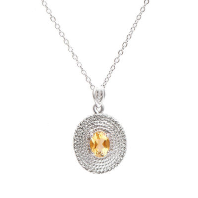 Plated Rhodium 1.08cts Citrine and Diamond Necklace. One Plated 1.08cts Citrine and Diamond 