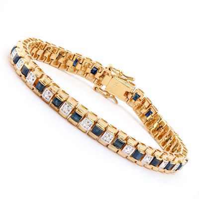 Plated 18KT Yellow Gold 5.00ctw Black Sapphire and Diamond Bracelet. One Plated 18KT Yellow Gold 