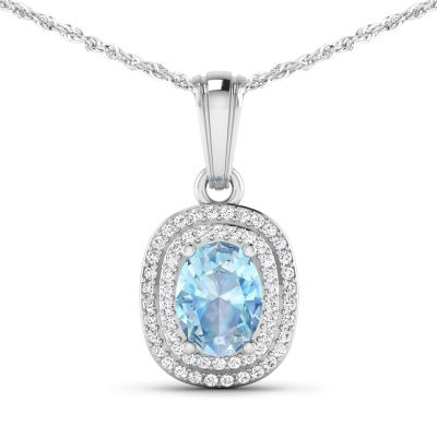 14KT White Gold 0.96ct Aquamarine and Diamond Pendant with Chain. (1) Oval Aquamarine stone with 