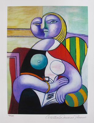 Pablo Picasso LADY IN GREEN STRIPED CHAIR Estate Signed Limited Edition Giclee. This is a PABLO 