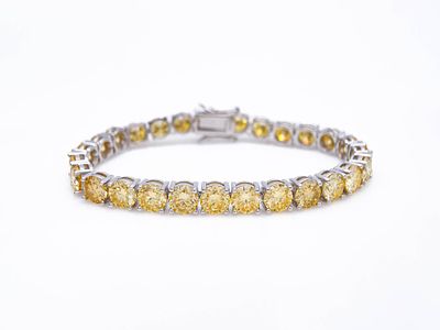 Plated 18KT White Gold 27 Ctw Ice Lemon Yellow Moissanite Tennis Bracelet. Gorgeous Bright 27 