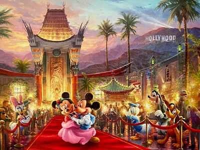 Thomas Kinkade Disney MICKEY MINNIE MOUSE IN HOLLYWOOD Giclee on Canvas. This is a reproduction 