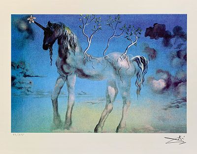Salvador Dali THE HAPPY UNICORN Facsimile Signed & Numbered Giclee. This is a limited edition 