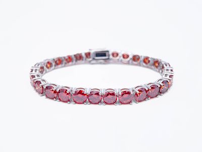 Plated 18KT White Gold 27.00ctw Simulated Padpaparacha Sapphire Bracelet. 18 Kt White Gold Plate 