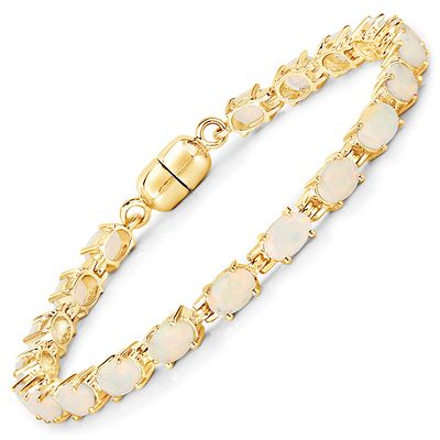 Plated 14KT Yellow Gold 5.28ctw Ethiopian Opal Bracelet. This 14K yellow gold plated .925 