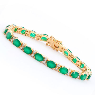 Plated 18KT Yellow Gold 12.50ctw Green Agate and Diamond Bracelet. ESTIMATE: $250.00-$350.00. 