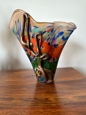 Coman Design designer Art Glass metal fusion vase, unique piece signed by the Romanian artist 