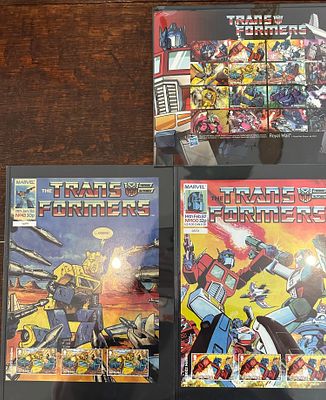 2022 MARVEL (COMICS) Transformers mint nh 3 x Limited Edition stamp fan sheets &amp; Royal Mail 