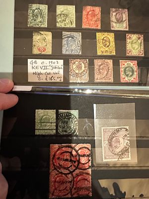 GB KEVII early used stamps selection inc block of 4 and 2 shillings 6 pence