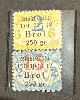 Ration stamps for bread (2) very rare 1918 during Occupation of Germany WW1