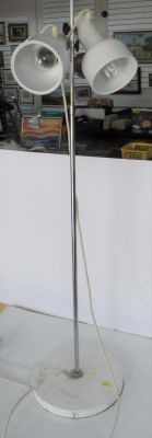 Vintage free standing adjustable metal dual headed lamp, 126 cm tall