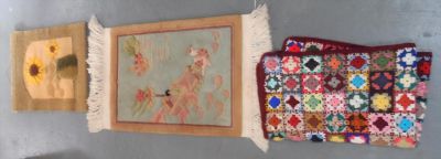 Rug, 1970s felt wall hanging and a hand crochet blanket (3)