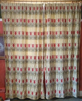 Morris and Co. pair of rose design pleated curtains