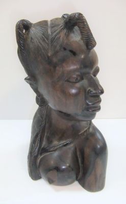 Late 20thC African hardwood carving of a ladies head, 27 cm tall