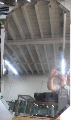 Unusual shaped, Edwardian bevelled edged mirror, 69 x 41 cm