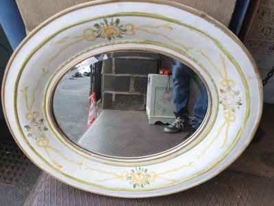 Hand-painted, shabby chic deep-recessed, wide framed oval mirror