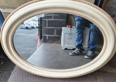 Fine quality, cream painted, wooden framed oval mirror