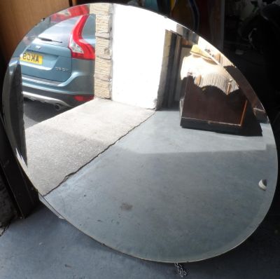 Huge Art Deco period, circular bevelled edged mirror, 92 cm in diameter