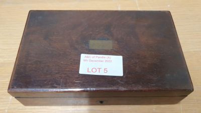 Small Victorian Rosewood box containing measuring and cutting implements