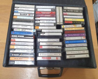 Carry tape cassette case full of late 20thC cassettes
