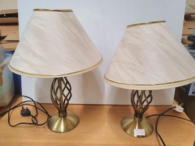 Pair of twist bronzed metal stem table lamps (2)
