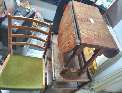 Small drop-leaf table and Ercol chair (2)