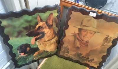 John Wayne portrait print together with a similar Alsatian print (2)