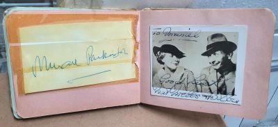 Old sketch & autograph book containing Michael Parkinson autograph etc