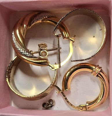 9ct yellow gold odd or scrap earrings, 2 are gold 1.1 grams of gold