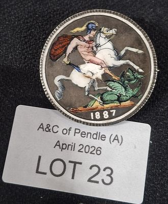 Enamelled queen Victoria silver veil head 1887 crown, 25.4 grams