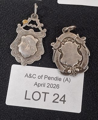 Two silver old hallmarked silver fobs, 13 grams (2)