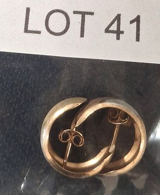 9ct gold, semi-hooped wide earrings with diamond chip inserts, 1.5 grams