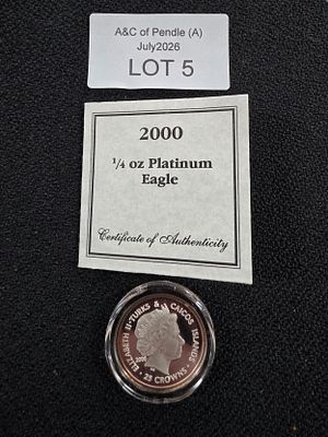 Millennium 2000 QEII 1/4oz, .9995 pure Platinum uncirculated Liberty/Eagle coin in capsule with 