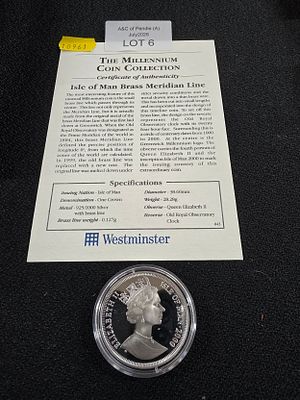 The Millennium Coin Collection, uncirculated "Isle of Man Brass Meridian Line" one crown 925 