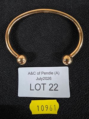 Hallmarked 9ct. Gold solid torque bangle, 22.1 grams