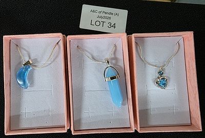 Three 925 necklaces with various blue pendants (3)