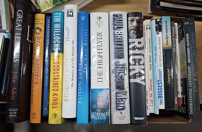 Box of approx 18 signed, first edition books, to include Richard Whitley, Ricky Tomlinson etc (Qty)