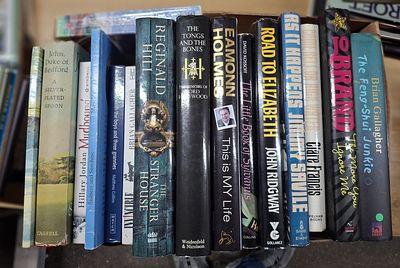 Box of approx 16 signed, first edition books, mainly hardback to include Reginald Hill, Clare 