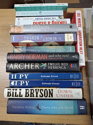 Box of approx 14 signed, first edition books, mainly hardback to include Bill Bryson, Victoria 