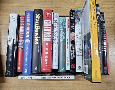 Quantity of approx 15, signed first edition football related, mainly hardbacks by Lee Sharp 