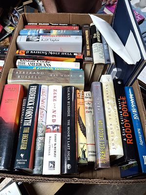 Box full of first editions, all hardbacks by Roddy Doyle, Frederick Forsythe, Kirk Douglas, C S 
