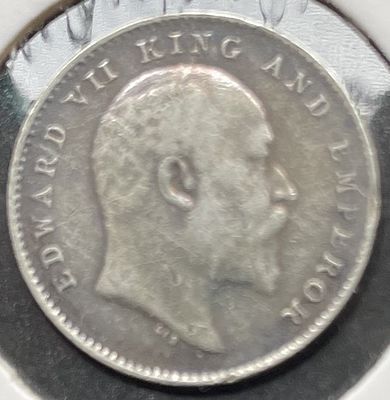 King Edward VII Silver 2 Annas 1910 Calcutta mint Extra fine.