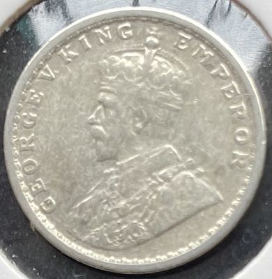 KGV King George V Silver 2 Annas 1913 Calcutta Mint